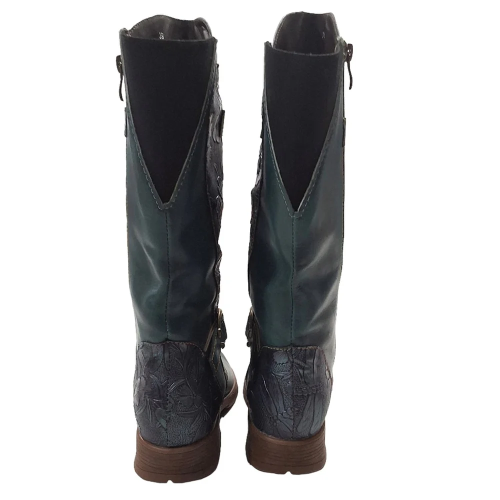NWOT Leather Cowgirl Embossed Calf Boot~Peacock Green~Dragonfly~Whimsical~8.5 - Picture 5 of 7
